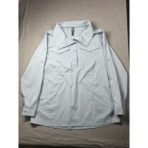 Mountain Hardwear Women's Citypass Long Sleeve‎ Popover Blue Striped Shirt Large